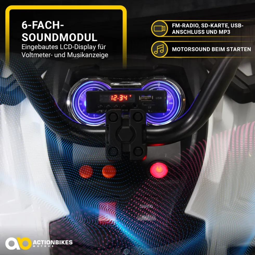 Kinderquad Bumper, Kinder-Elektroauto mit Fernbedienung, 70 Watt, Stoßdämpfer, Bremsautomatik, LED (Weiß)