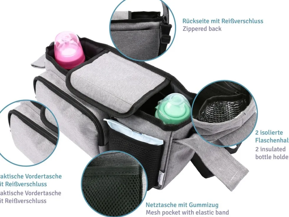Kinderwagen Organizer Buggy 2 Getränkehalter Aufbewahrung für Windeln Spielzeug