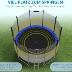 KINETIC SPORTS Trampolin Outdoor SALTO Ø 183/244/305/366/400/430/490 cm - Kindertrampolin Set mit Leiter, Netz, Randpolster, USA Sprungtuch - Gartentrampolin, bis zu 160kg | Blau Ø 183 cm Ø 183 cm, Blau