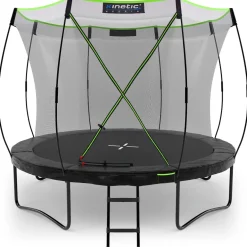 KINETIC SPORTS Trampolin Outdoor 'Ultimate Pro' Ø 244/305/366 cm, rundes Gartentrampolin mit Sicherheitsnetz, bis 120/150/160 kg | Schwarz-Neongrün Ø 244 cm