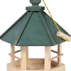 Klassisches Vogelhaus zum Aufhängen, 6-eckiges Futterhaus mit Kordel, Kiefer, Grün