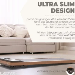 LETIX Elektrisches Laufband DeskWalk für zu Hause oder Büro, LCD-Display Motorisiertes Fitnessgerät, Schreibtisch Heimtrainer - Holz Optik - versch. Ausführungen