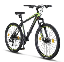 Licorne Bike Diamond Premium Mountainbike Aluminium, Fahrrad für Jungen, Mädchen, Herren und Damen - 21 Gang-Schaltung - Scheibenbremse Herrenrad, einstellbare Vordergabel 26, 27.5 und 29 Zoll Farbe:Schwarz-Lime;Größe:27.5