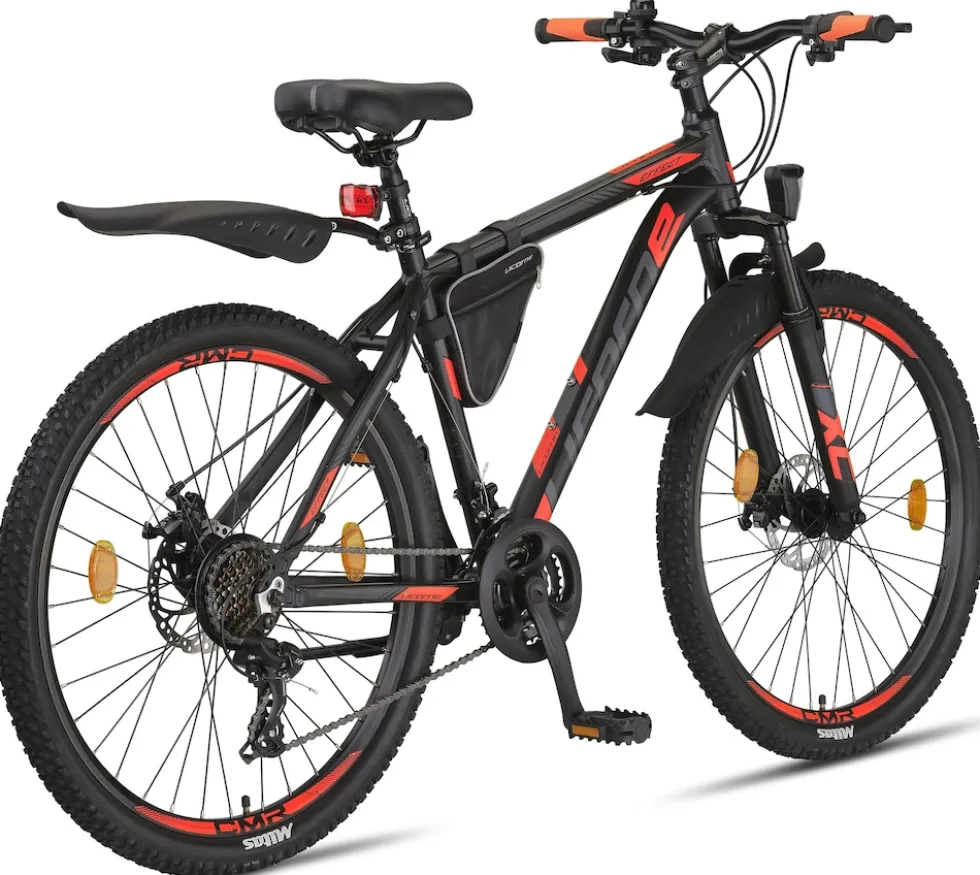 Licorne Bike Effect Premium Mountainbike in 26, 27,5 und 29 Zoll - Fahrrad für Jungen, Mädchen, Herren und Damen - Shimano 21 Gang-Schaltung - Herrenrad Zoll:26.00;Farbe:Schwarz/Orange (2xDisc-Bremse)