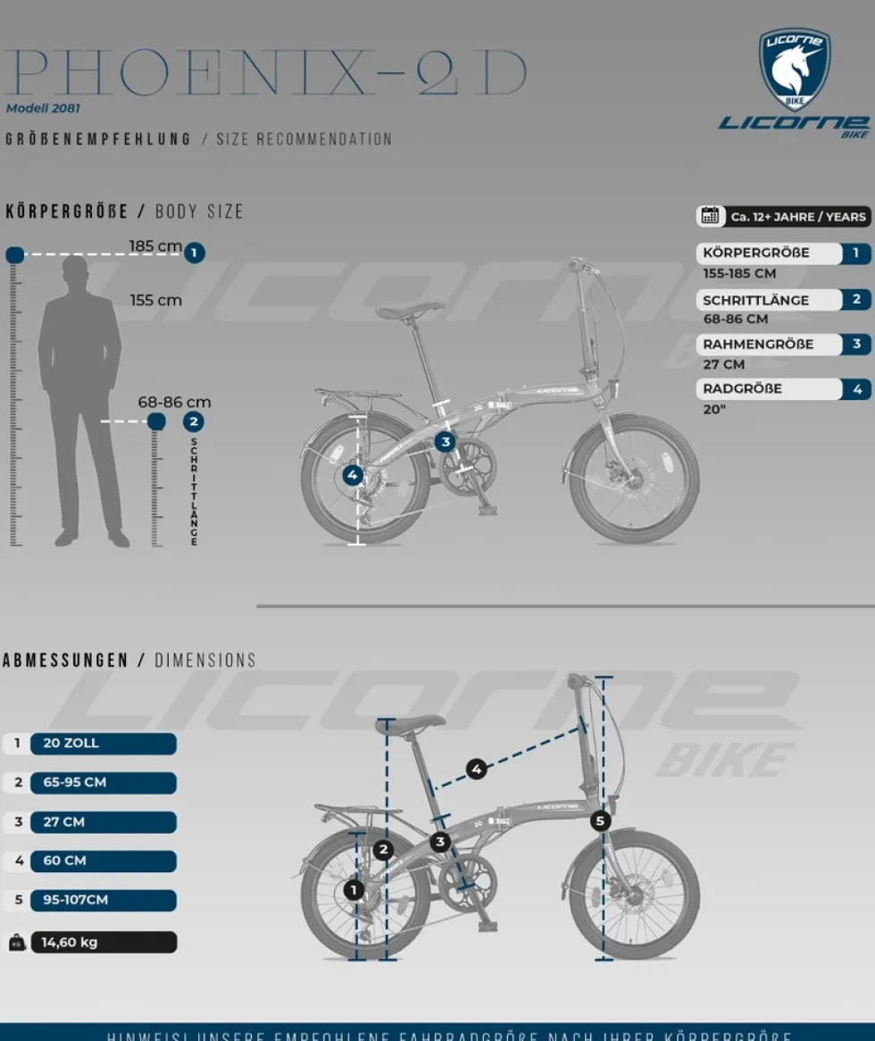 Licorne Bike Phoenix 2D, 20 Zoll Aluminium-Faltrad-Klapprad, Scheibenbremse, Discbremse, V-Bremse Faltfahrrad-Herren-Damen, 7 Gang Kettenschaltung - Folding City Bike, Alu-Rahmen, StVZO, Vorderlampe, Hinterlampe Farbe:Anthrazit-Rot;Stil:V-Bremse