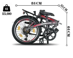 Licorne Bike Phoenix 2D, 20 Zoll Aluminium-Faltrad-Klapprad, Scheibenbremse, Discbremse, V-Bremse Faltfahrrad-Herren-Damen, 7 Gang Kettenschaltung - Folding City Bike, Alu-Rahmen, StVZO, Vorderlampe, Hinterlampe Farbe:Anthrazit-Rot;Stil:V-Bremse