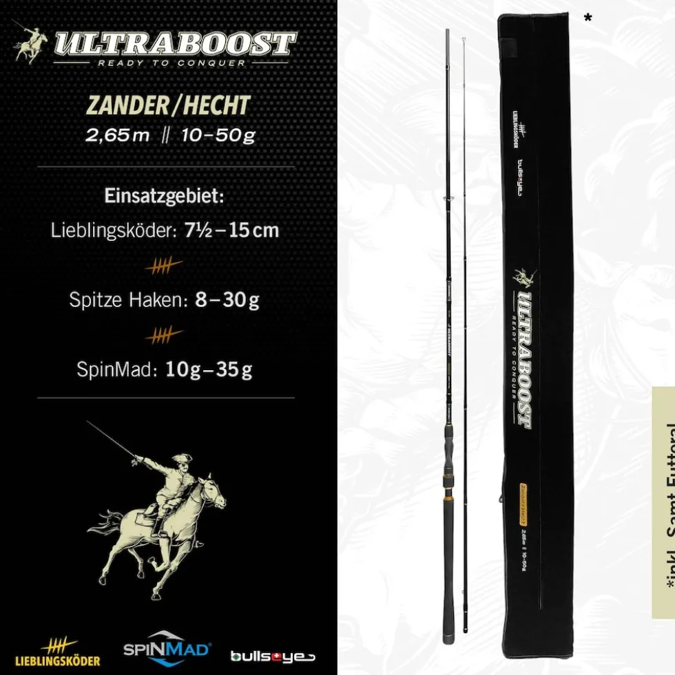 Lieblingsköder Ultraboost Zander Hecht 2,65m 10-50g Spinnrute By Bullseye