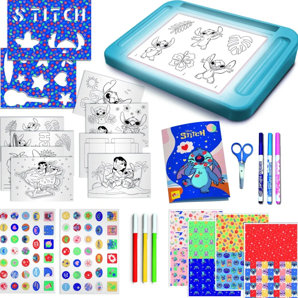 Lisciani 107582 - Disney Stitch - Zeichenschule mit Licht-Tisch zeichnen ausmalen Kreativset