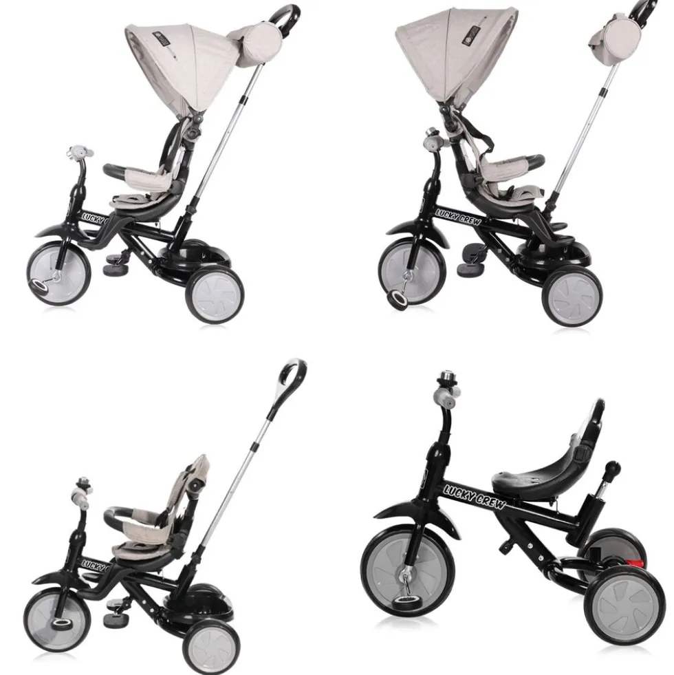 Lorelli Dreirad 4 in 1 Lucky Crew Tasche Fußstütze verstellbarer Sitz Klingel orange