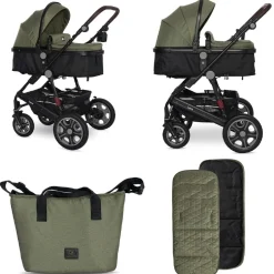 Lorelli Kinderwagen Lora faltbar Gummiräder Tragetasche Sportsitz Fußabdeckung grün