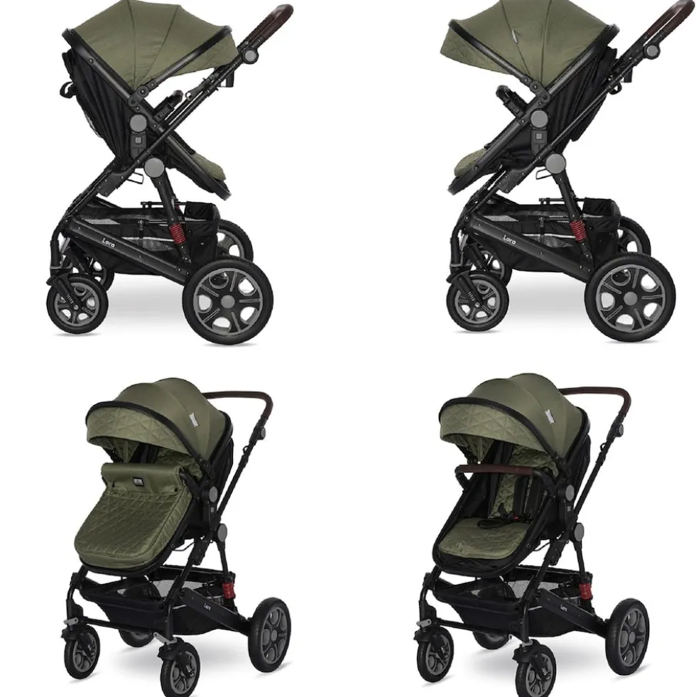 Lorelli Kinderwagen Lora faltbar Gummiräder Tragetasche Sportsitz Fußabdeckung grün