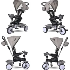 Lorelli Tricycle One 3 in 1 EVA-Reifen Schiebestange Anti-Rutsch Pedale umbaubar hellgrau