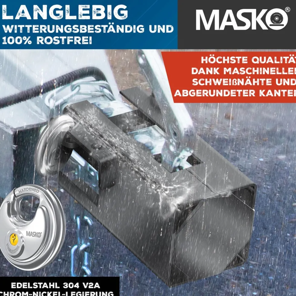 MASKO® Anhängerschloss für Angekoppelte & Abgekoppelte Anhänger | Anhänger Schloss Diebstahlschutz Wohnwagen Kastenschloss inkl. Diskusschloss & Schlüssel & Schutzkappe