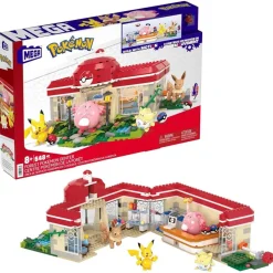 Mattel HNT93 - Mega - Pokémon - Pokémon-Center - Bauset mit Pikachu, Chaneira, Evoli und Togepi, 648 Teile