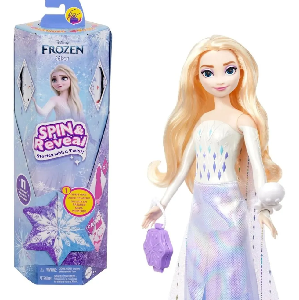 Mattel HTG25 - Disney Frozen - Spin & Reveal - Die Eiskönigin Elsa-Puppe mit magischen Überraschungen!
