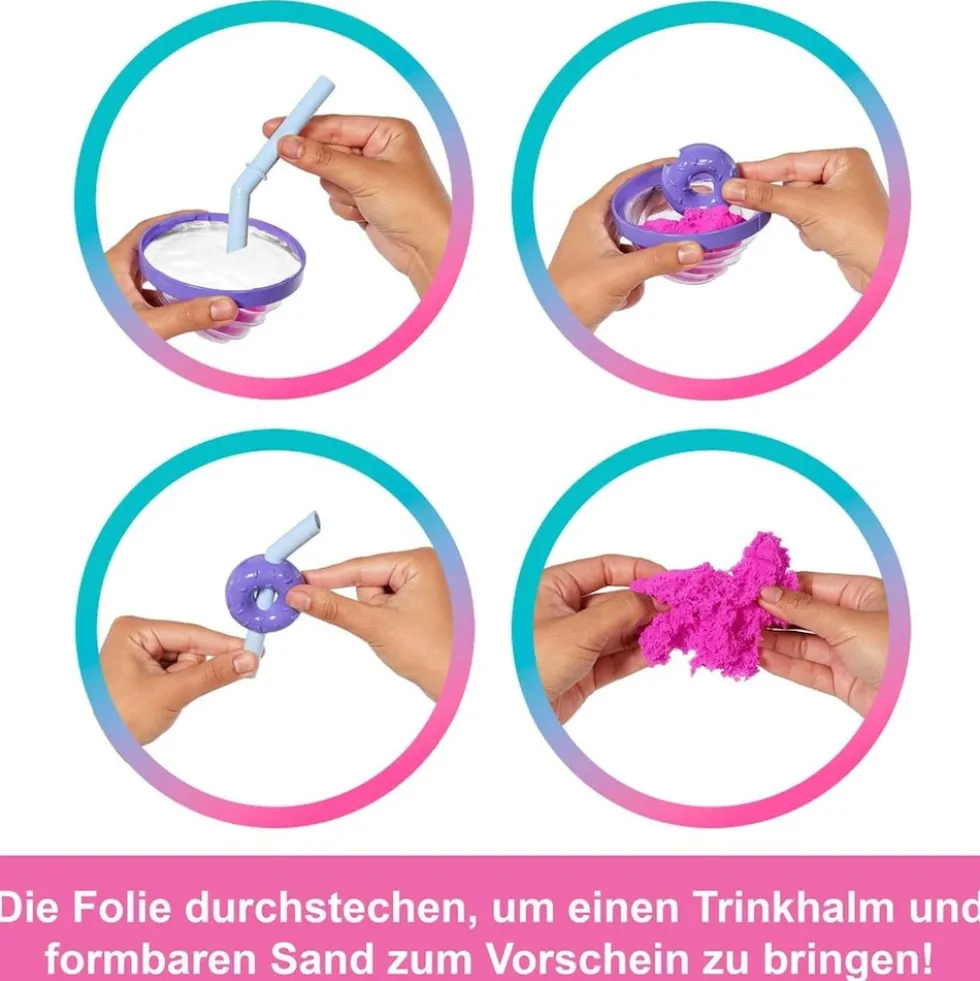 Mattel JFY60 - Barbie - Pop Reveal - Modepuppe mit 8 Überraschungen und formbaren Sand (56g), Donut Dreams Design