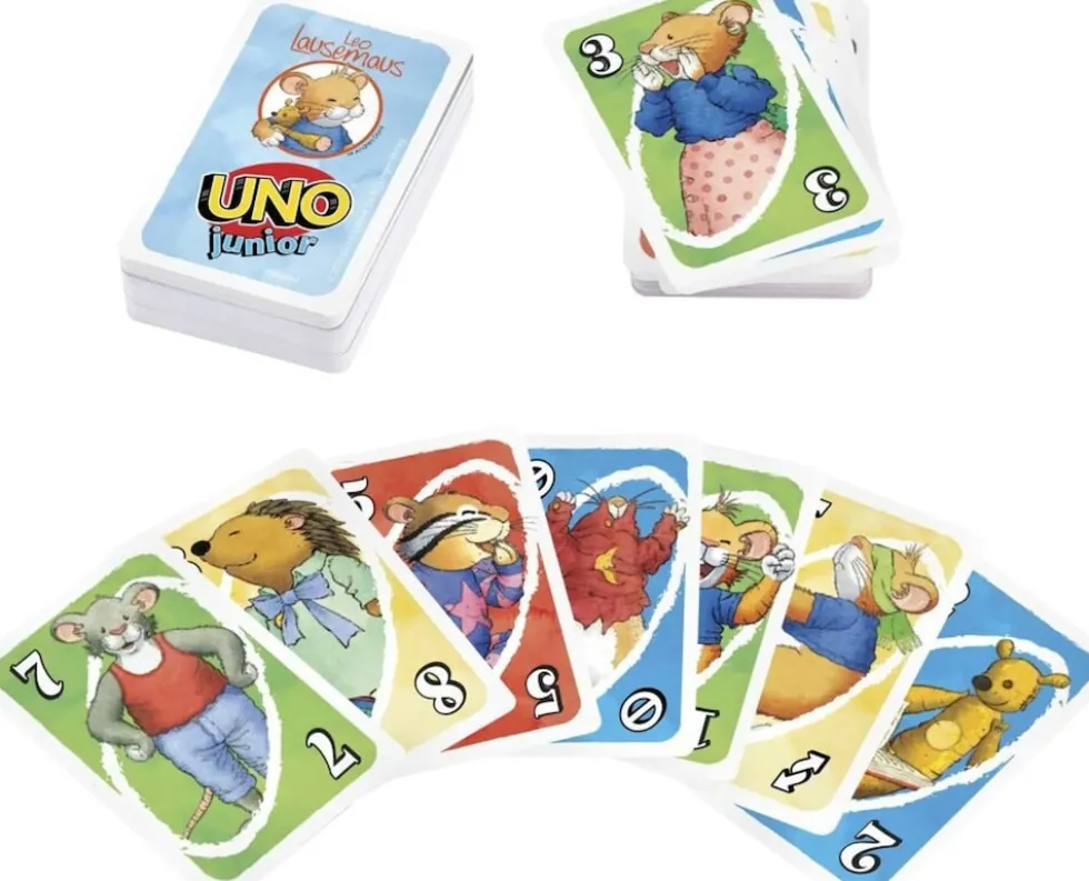 Mattel UNO Junior Kartenspiel Leo Lausemaus Kinder Spaß Strategie Lernspiel 3+ Spieler