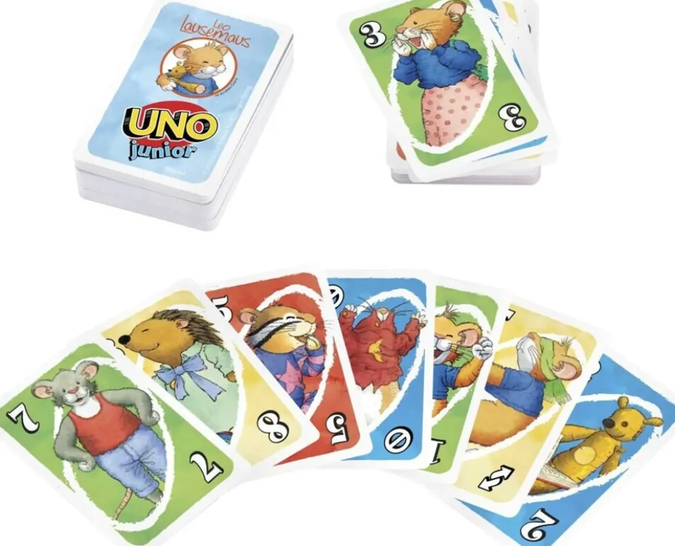 Mattel UNO Junior Kartenspiel Leo Lausemaus Kinder Spaß Strategie Lernspiel 3+ Spieler