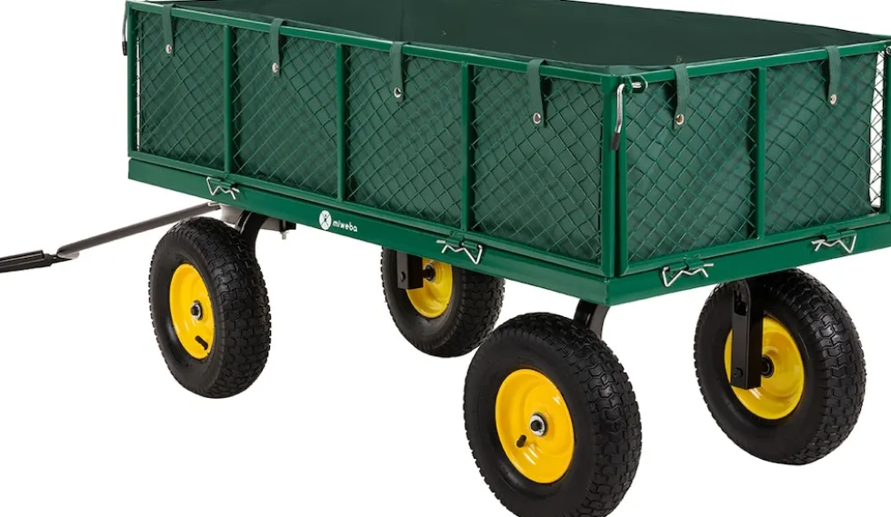 Miweba Bollerwagen MB-700, Transportwagen mit 700 kg Traglast, klappbar, Doppelachse, Stahlrahmen (Grün)