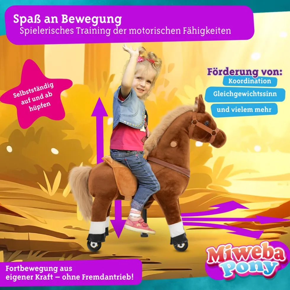 Miweba Pony Amadeus, Small, Spielpferd zum Reiten, 3-5 Jahre, integrierte Lenkung