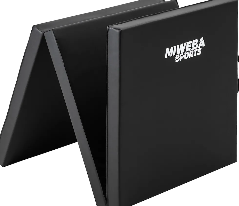 Miweba Sports Gymnastikmatte GM100, faltbar, rutschfest, Turnmatte für zuhause, Tragegriffe, PVC (Schwarz)
