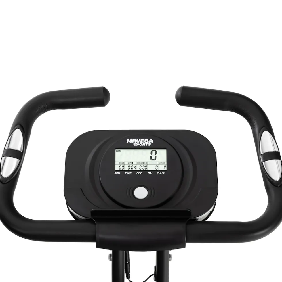 Miweba Sports Indoor-Cycle MX100 PRO mit Rückenlehne und ErgoGrip Griffen, klappbar (Pro, Schwarz/Grau)