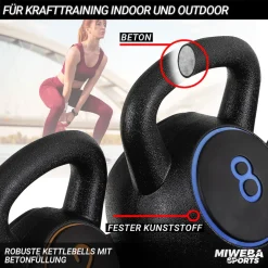 Miweba Sports Kettlebell-Set, 2-7 kg, Kettlebell-Ablage, Kugelhantel Indoor und Outdoor, Betonfüllung (2 - 8 kg)