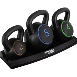 Miweba Sports Kettlebell-Set, 2-7 kg, Kettlebell-Ablage, Kugelhantel Indoor und Outdoor, Betonfüllung (2 - 8 kg)