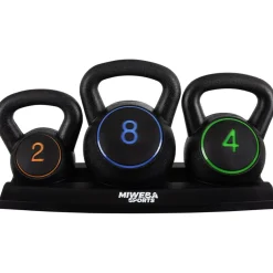 Miweba Sports Kettlebell-Set, 2-7 kg, Kettlebell-Ablage, Kugelhantel Indoor und Outdoor, Betonfüllung (2 - 8 kg)