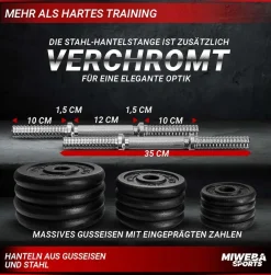 Miweba Sports Kurzhantel-Set MKH120, 20kg, Hantelkoffer, Gewichte aus Gusseisen, Stahl-Hantelstange (Mit Koffer)