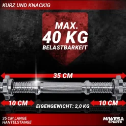 Miweba Sports Kurzhantelstange KH100, Sternverschluss, 35cm, Ø30mm, bis 40 kg, Stahl, 2er-Set (2 Stück)