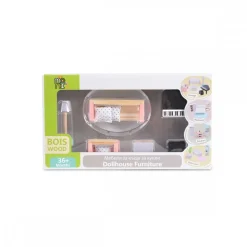 Moni Holz-Puppenmöbel Wohnzimmer 4011 Möbelset Klavier Sofa Lampe Tisch Teppich bunt