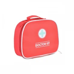Moni Holzspielzeug Erste Hilfe Set 4501 Arztkoffer, 10-tlg, Tasche, Thermometer rot