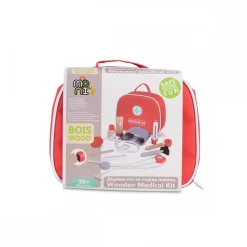Moni Holzspielzeug Erste Hilfe Set 4501 Arztkoffer, 10-tlg, Tasche, Thermometer rot