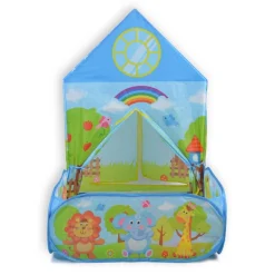 Moni 2 in 1 Kinderspielzelt Zoo 995-5001E, Bällebad, 50 Spielbälle, Stofftüren blau