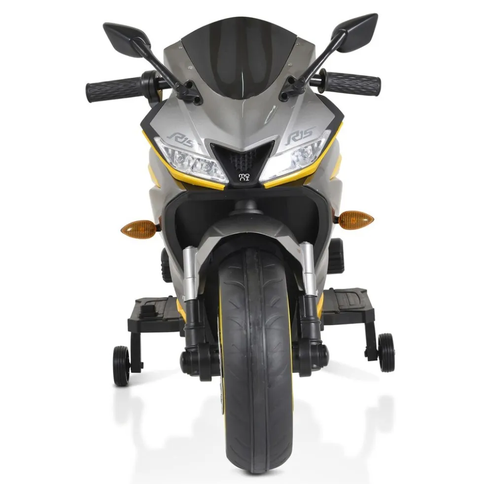 Moni Kinder Elektromotorrad Motocross MP3-Funktion Bluetooth Stützräder Lichter grau