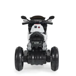 Moni Kinder Elektromotorrad Hurricane drei Räder, Musikfunktion, Rückwärtsgang weiß