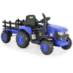 Moni Kinder Elektrotraktor Rancher mit Anhänger, Hupe, Licht, MP3, Fernbedienung blau