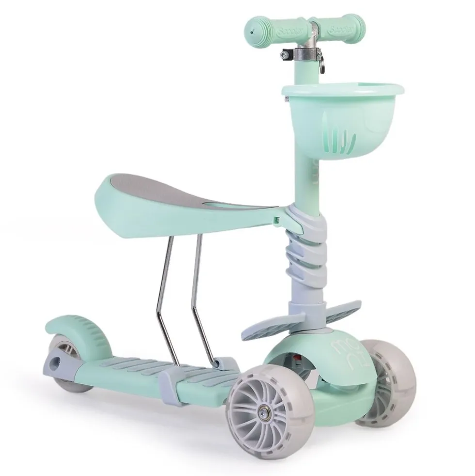 Moni Kinderroller Bubblegum 2 in 1, Höhe einstellbar, Sitz abnehmbar, 3 Räder grün