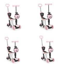 Moni Kinderroller Lollipop 3 in 1 Schiebestange, Sitz, PU-Vorderräder mit LED rosa