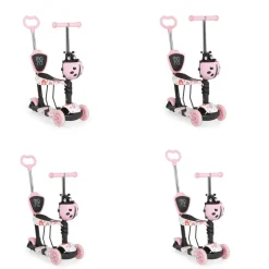 Moni Kinderroller Lollipop 3 in 1 Schiebestange, Sitz, PU-Vorderräder mit LED rosa