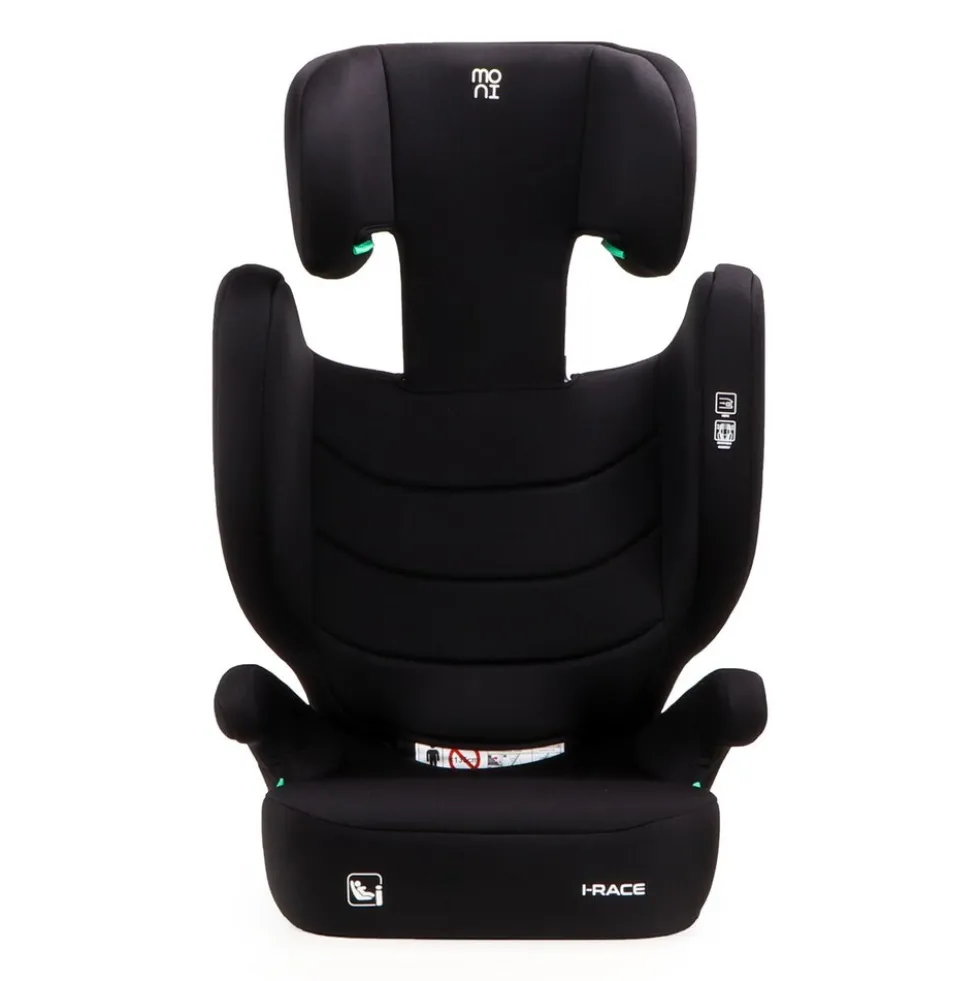 Moni Kindersitz i-Race i-Size 100-150 cm Isofix Rückenlehne abnehmbar Kopfstütze schwarz