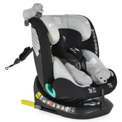 Moni Kindersitz Serengeti i-Size (40-150cm) Isofix, Kuscheltier, Nackenkissen grau
