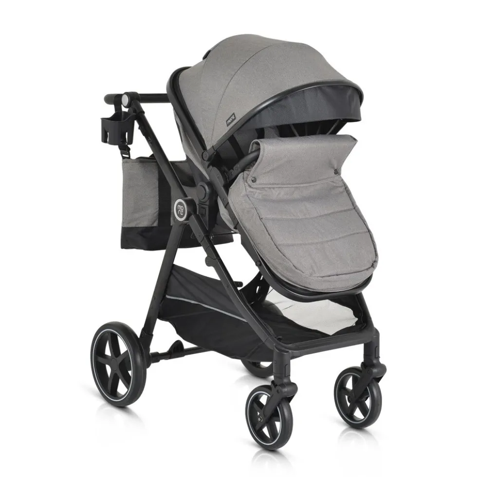 Moni Kinderwagen 2 in 1 Tokyo 22 kg umbaubar Wickeltasche Stoßdämpfer klappbar grau