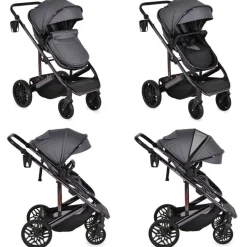 Moni Kombikinderwagen 3 in 1 all Road umbaubar Babyschale Sportsitz Tragetasche grau
