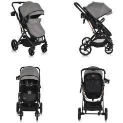 Moni Kombikinderwagen Rafaello 2 in 1, umbaubar, Sportsitz, Fußabdeckung, Tasche grau