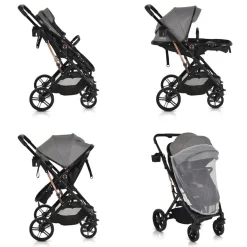 Moni Kombikinderwagen Rafaello 2 in 1, umbaubar, Sportsitz, Fußabdeckung, Tasche grau