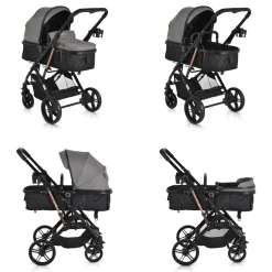 Moni Kombikinderwagen Rafaello 2 in 1, umbaubar, Sportsitz, Fußabdeckung, Tasche grau