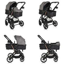 Moni Kombikinderwagen Rafaello 2 in 1, umbaubar, Sportsitz, Fußabdeckung, Tasche grau