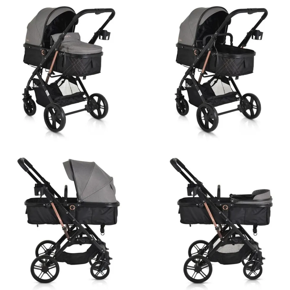 Moni Kombikinderwagen Rafaello 2 in 1, umbaubar, Sportsitz, Fußabdeckung, Tasche grau